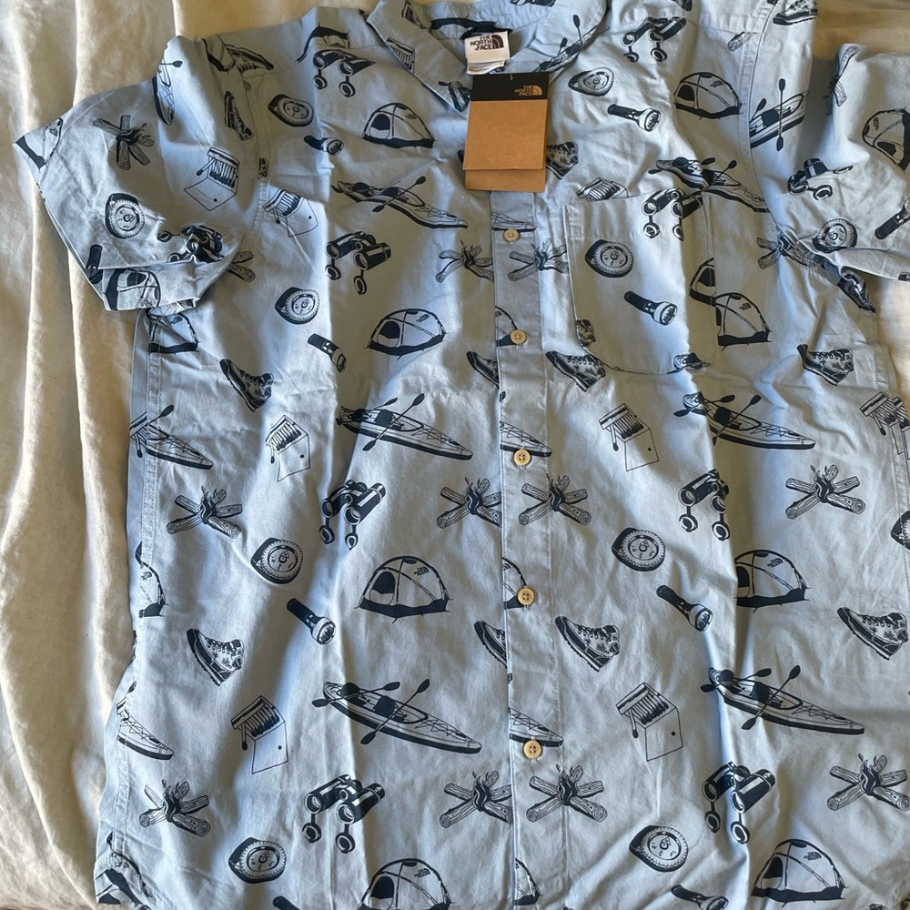The North Face Blue Casual Button Down Shirt with Artistic Pattern